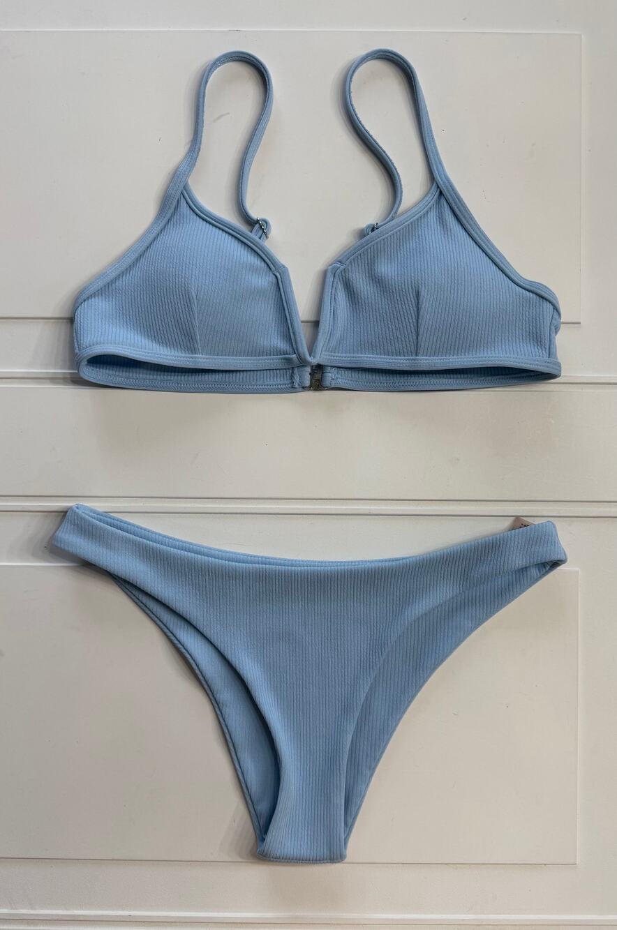 Zaful Womens Sz 4 Light Blue Ribbed Bikini Bathing Suit Two Piece Swimsuit